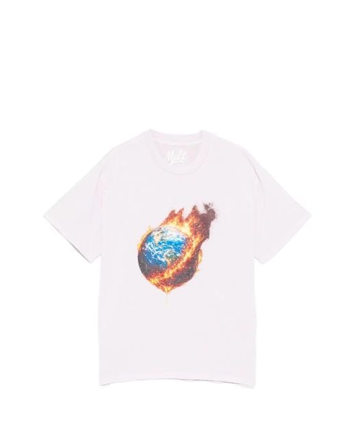 Melt White Burning Earth Graphic T-Shirt for men