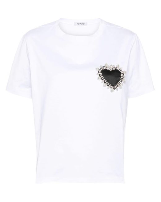 Parlor White Black Heart Cotton T-shirt