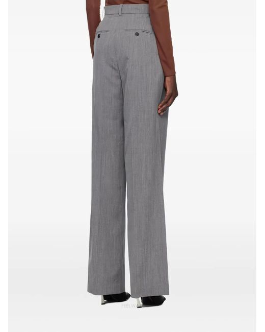 Pushbutton Gray Pinstriped Straight-Leg Trousers