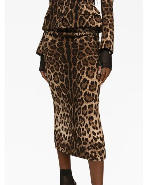 Dolce & Gabbana Brown Calf Length Leopard Skirt