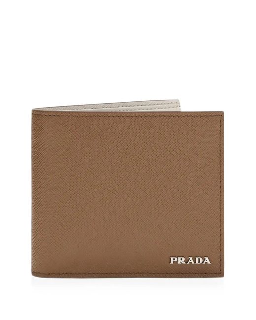 Prada Brown Logo-Plaque Leather Wallet for men