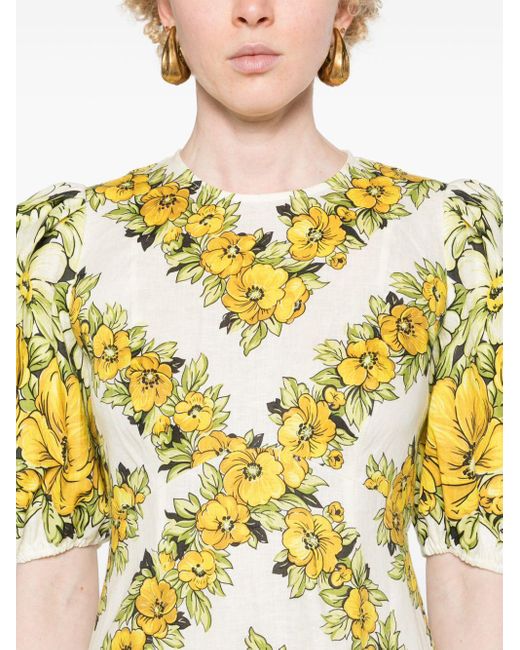 ALÉMAIS Yellow Gisela Floral-print Midi Dress
