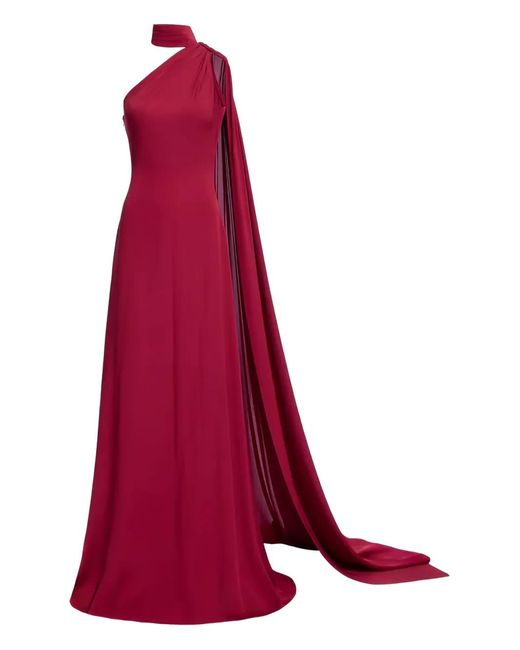 Elie Saab Red One-Shoulder Scarf Maxi Dress