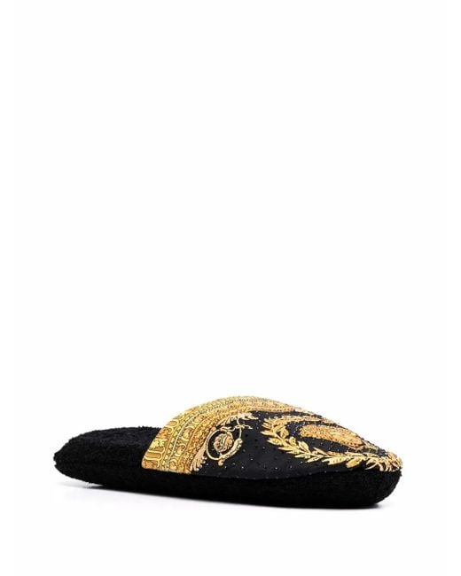 Versace Black Baroque-Print Slippers