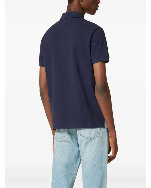Valentino Garavani Blue V-Detail Piqué Polo Shirt for men