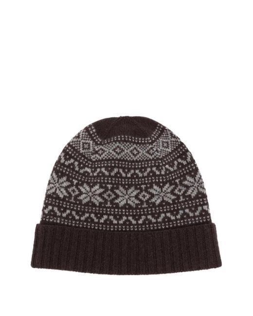 Eleventy Brown Fair-Isle Knitted Cashmere Beanie Hat for men