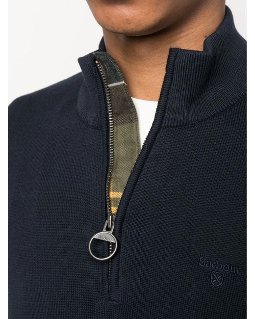 Barbour Blue Logo-Embroidered Half-Zip Jumper for men