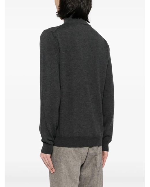 Corneliani Black Zip-Up Mock-Neck Cardigan for men