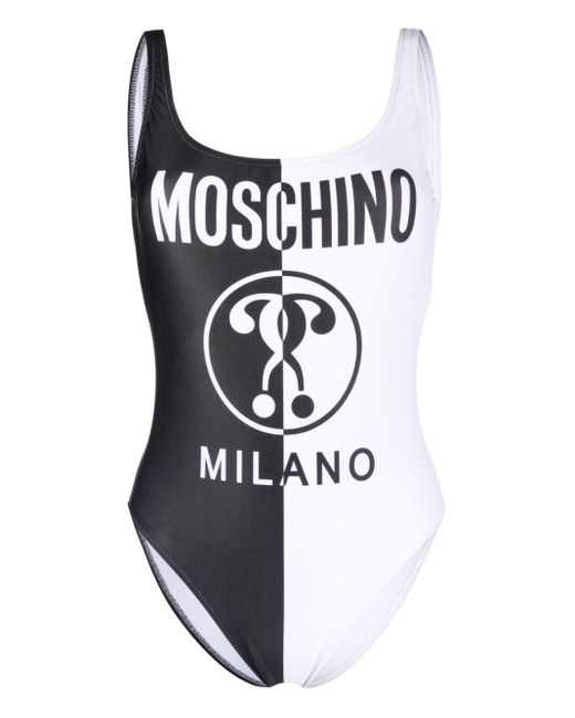 Moschino White Badeanzug mit Logo-Print