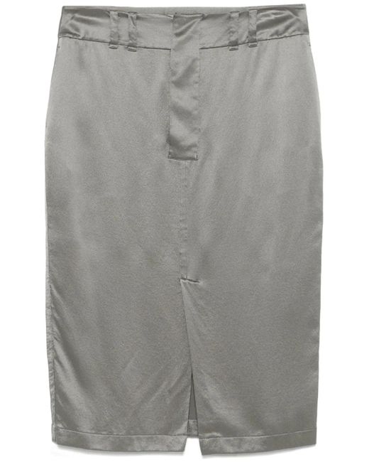 Saint Laurent Gray Silk Midi Skirt