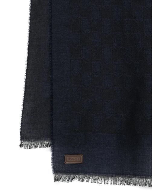 Canali Blue Shield-Pattern Logo-Patch Scarf for men