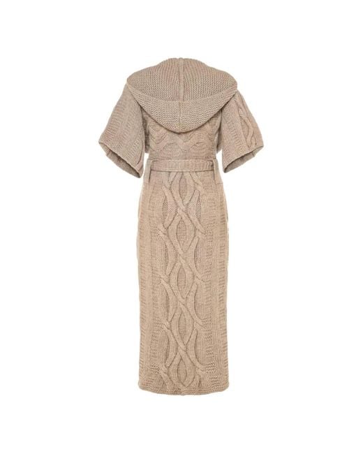 Malo Natural Cable-Knit Hooded Coat