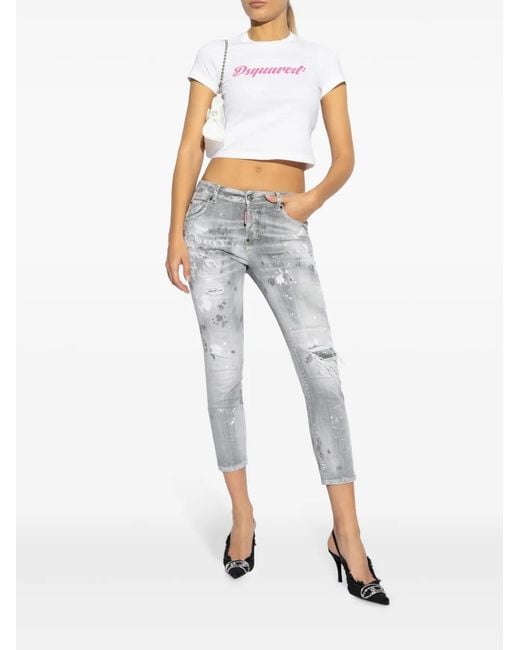 DSquared² Gray Logo-Patch Cotton-Blend Jeans