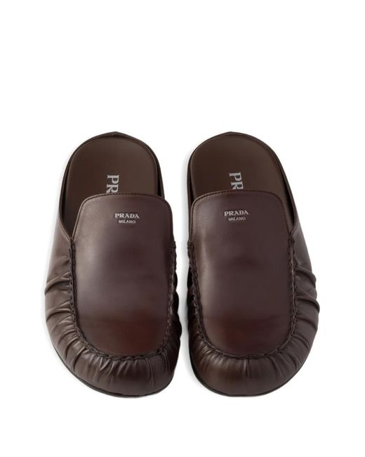 Prada Brown Leather Mules for men