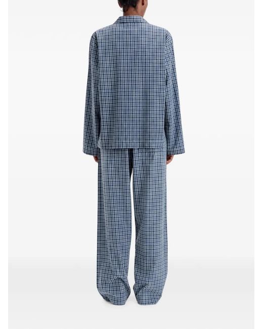 Tekla Blue Check-Print Cotton Pajamas