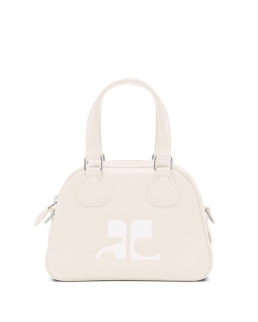 Courreges White Mini Leather Bowling Bag