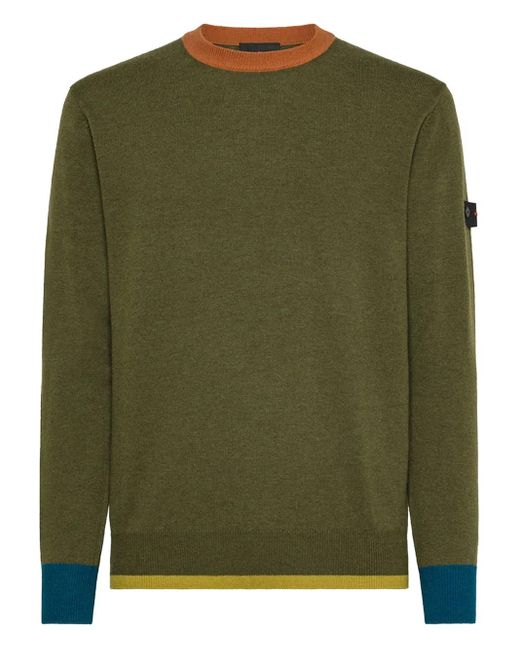 Peuterey Green Colour-Block Crew-Neck Sweater for men