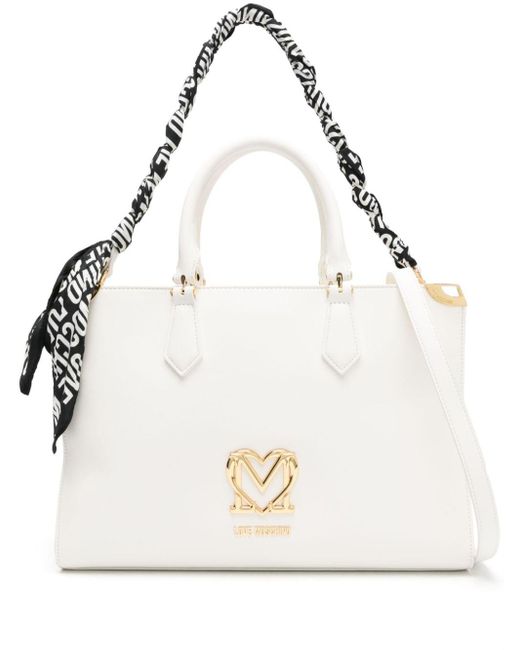 Love Moschino White Shopper mit Logo-Schild