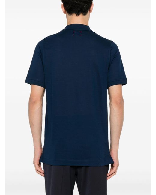 Kiton Blue Piqué-weave Cotton Polo Shirt for men