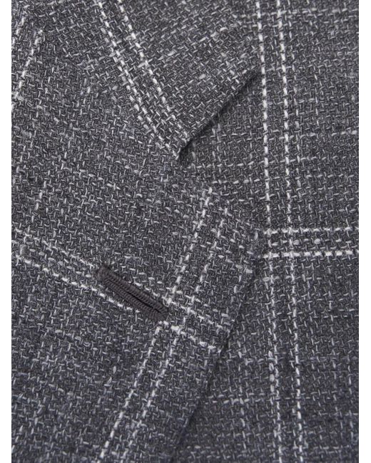 Kiton Blue Checked Single-Breasted Jacket for men