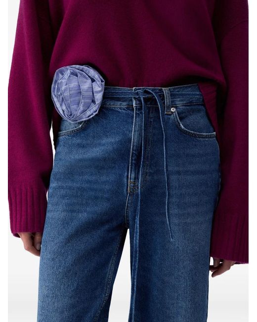 Liu Jo Blue Frayed-Hem Belted Straight-Leg Jeans