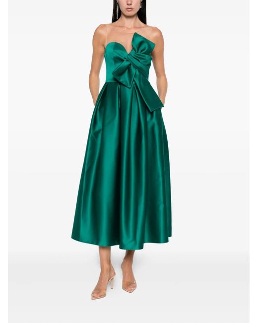 Nissa Green Bow-Detail Midi Dress