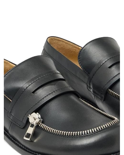 JW ANDERSONブラックレザー ジッパーローファーミュール JW Anderson Penny Loafers With Zip Detail in Black | Lyst