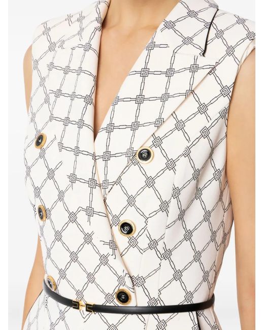 Elisabetta Franchi Jumpsuit Met Dubbele Rij Knopen En Geometrische Print in het Natural