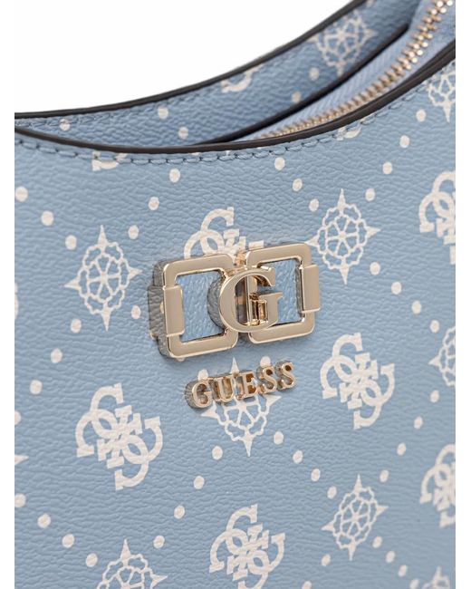 Guess Blue Emelie Monogram-Print Logo-Plaque Shoulder Bag