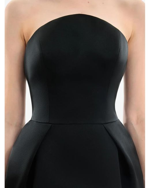 Gemy Maalouf Black Strapless Pleated-Waist Dress