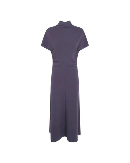 DR. HOPE Blue High-Neck Gathered-Waist Midi Dress
