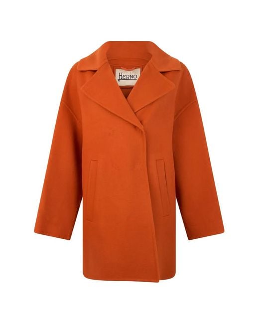 Herno Orange Double-Breasted Wool Coat