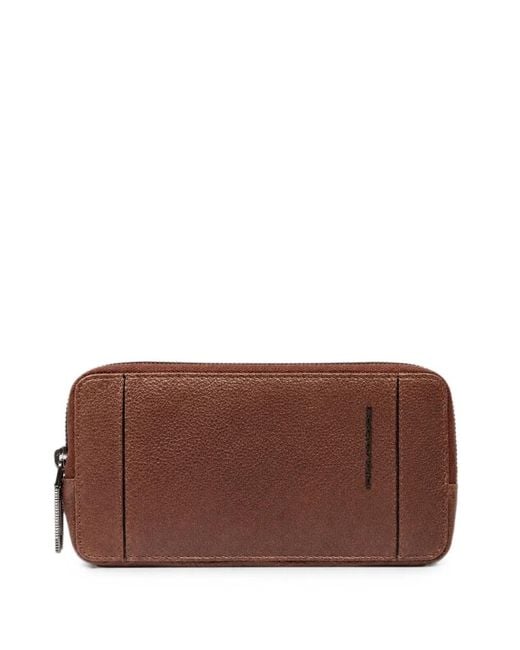 Piquadro Brown Logo-Embossed Pebbled-Leather Clutch Bag for men