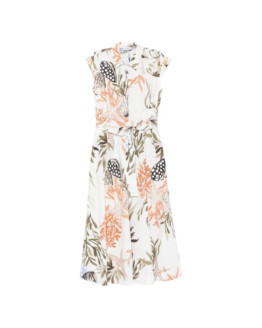 Marella White Padana Belted Midi Dress