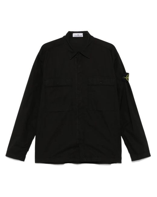 Giacca-Camicia Con Applicazione Compass di Stone Island in Black da Uomo