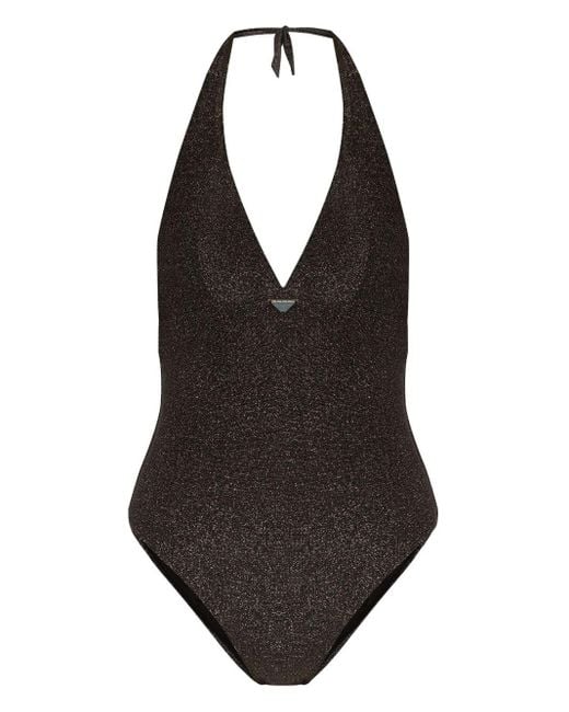 Emporio Armani Black Logo-plaque Metallic Swimsuit