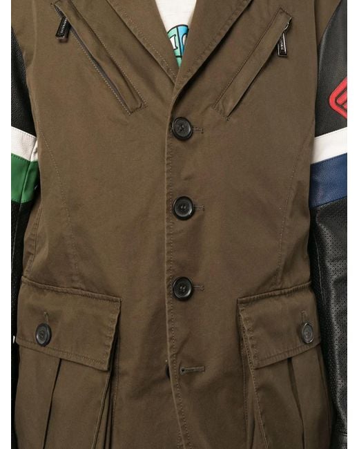 DSquared² Brown Contrast-Sleeve Biker-Style Jacket for men