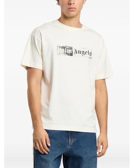 Palm Angels White Logo-Print T-Shirt for men