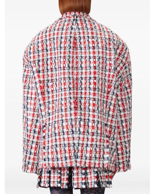 Thom Browne Red Gingham Satin Ribbon Tweed Cocoon Sportcoat