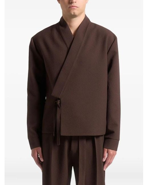 Manière De Voir Brown Robin Textured-Kimono Wrap Jacket for men