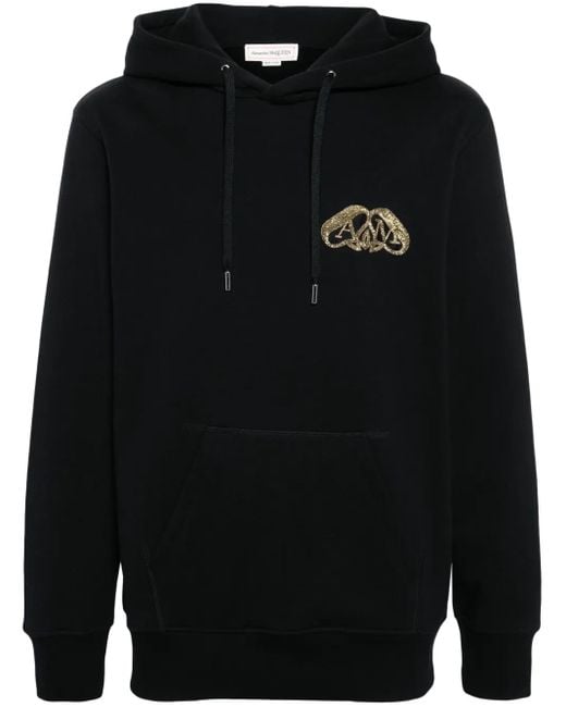 McQueen Black Half Seal Logo Cotton Hoodie for men