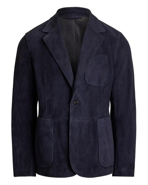 Ralph Lauren Blue Single-Breasted Suede Blazer for men