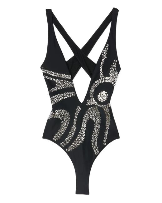 Emilio Pucci Verfraaid Badpak Met Gekruiste Rug in het Black