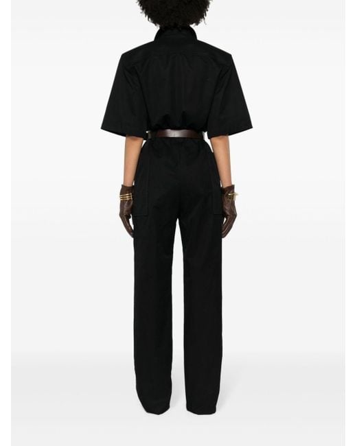 Saint Laurent Short-sleeve Cotton Jumpsuit Black