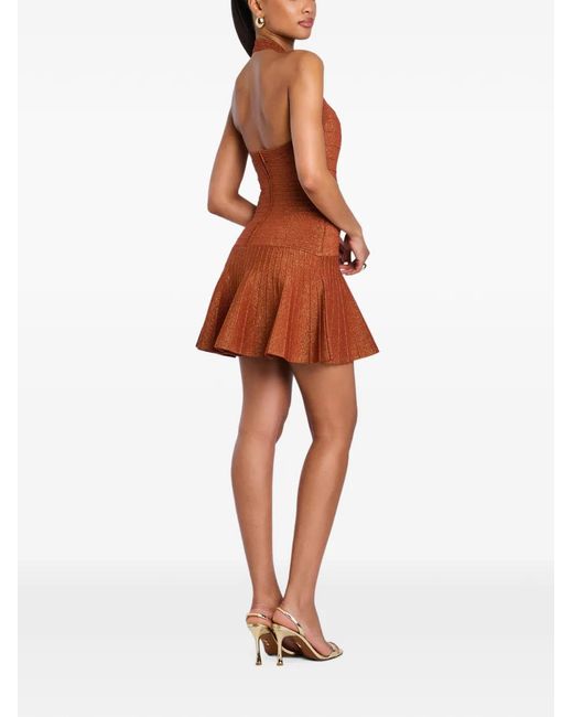 retroféte Brown Serenna Pleated-Skirt Mini Dress