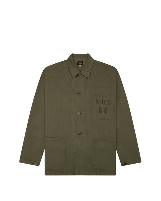 Needles Green N-3 Herringbone-Weave Button-Up Jacket for men