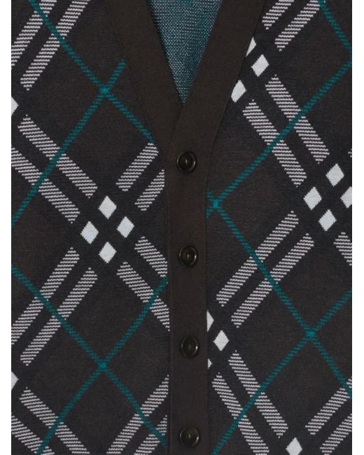 Burberry Black Check-Print V-Neck Cardigan for men