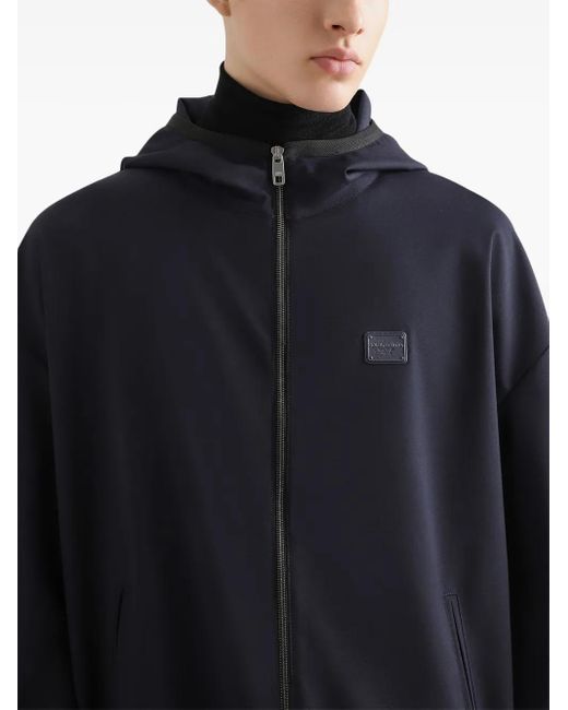 Dolce & Gabbana Blue Logo-Plaque Hooded Jacket for men
