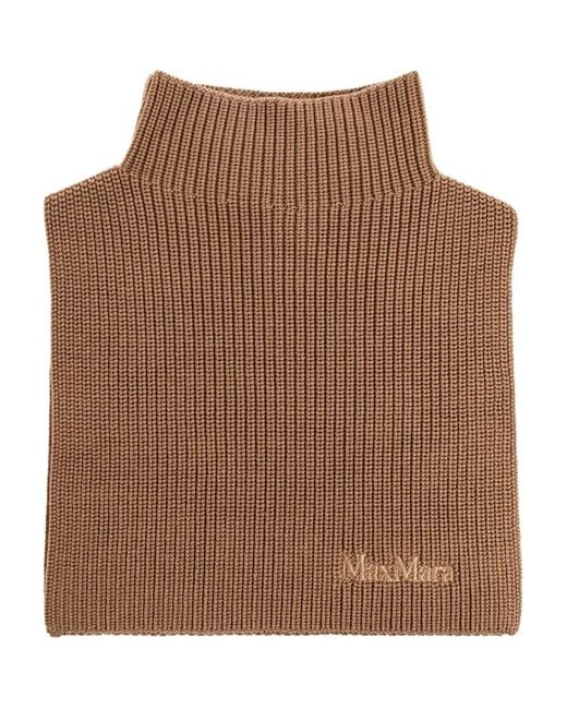 Max Mara Brown Ribbed High-Neck Virgin-Wool Scarf