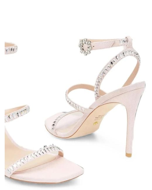 Stuart Weitzman White Gemcut Crystal-Embellished Suede Heeled Sandals